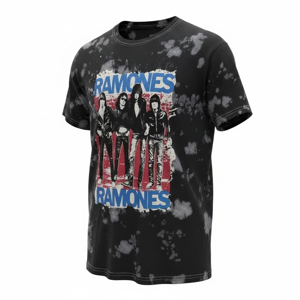 Ramones Bleach Tie Dye Graphic T-Shirt Punk Rock Band Tee Black Medium‎